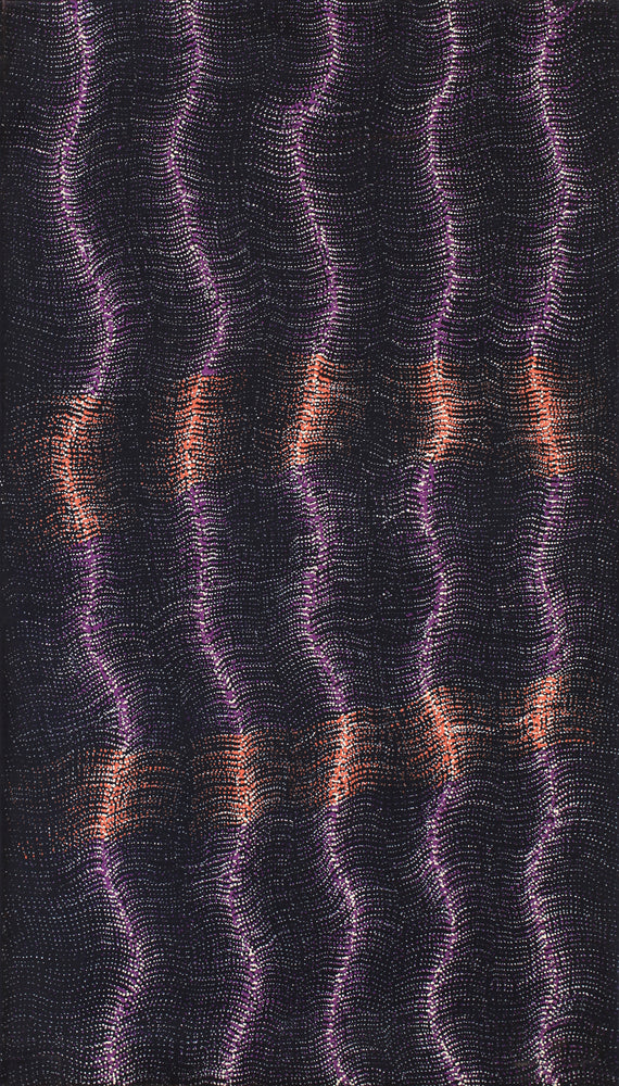 Aboriginal Artwork by Debbie Napaljarri Brown, Wanakiji Jukurrpa (Bush Tomato Dreaming), 107x61cm