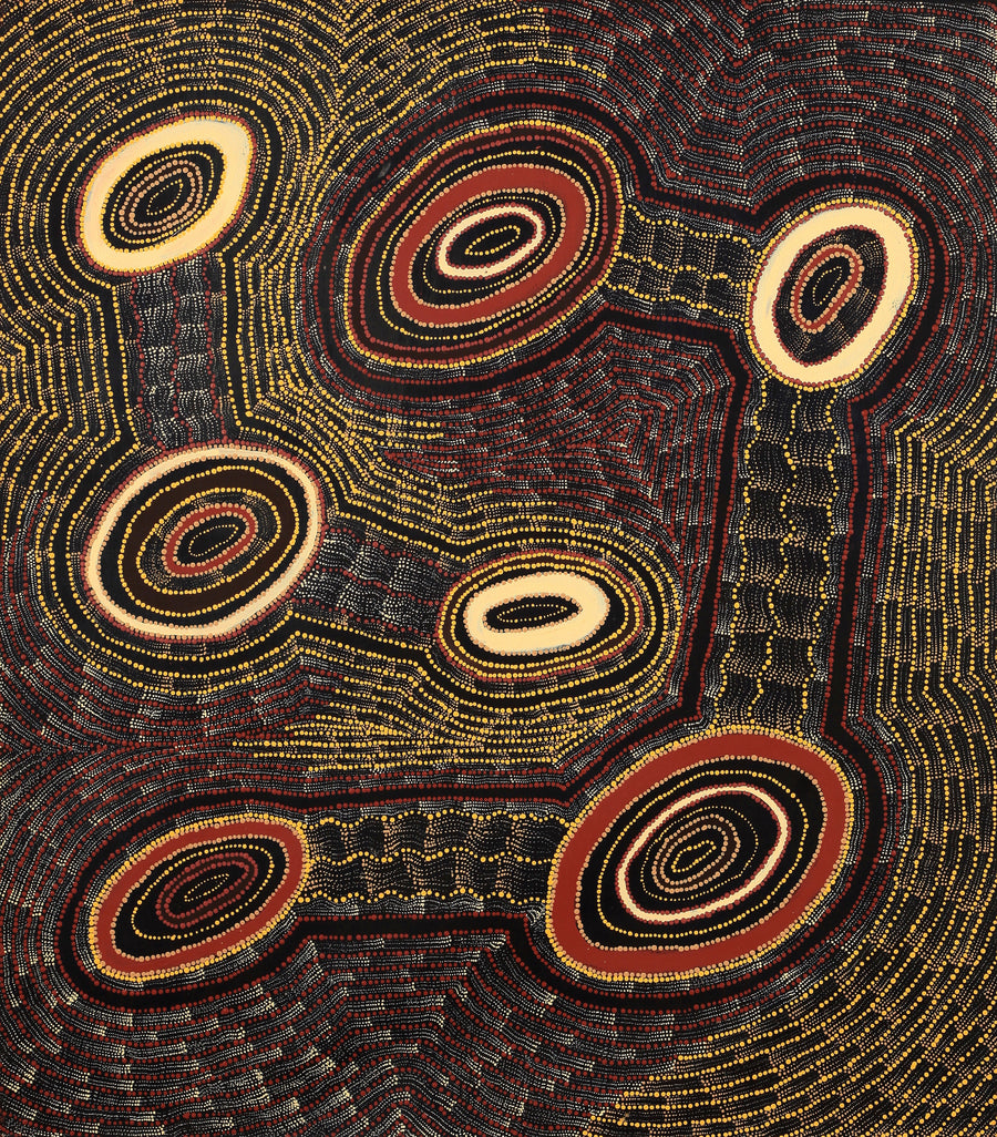 Aboriginal Artwork by Debbie Napaljarri Brown, Wanakiji Jukurrpa (Bush Tomato Dreaming), 122x107cm