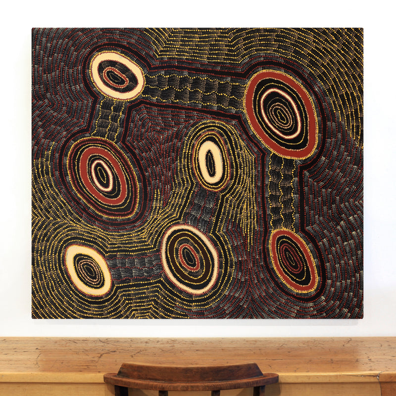 Aboriginal Artwork by Debbie Napaljarri Brown, Wanakiji Jukurrpa (Bush Tomato Dreaming), 122x107cm