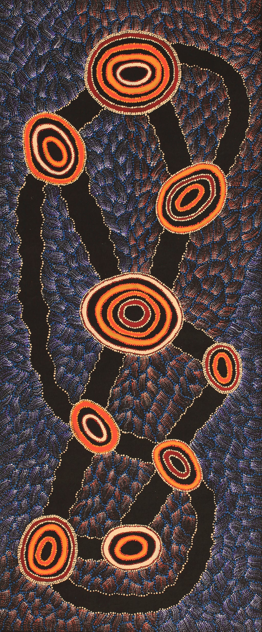 Aboriginal Artwork by Debbie Napaljarri Brown, Wanakiji Jukurrpa (Bush Tomato Dreaming), 183x76cm