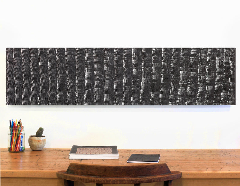 Aboriginal Artwork by Debbie Napaljarri Brown, Wanakiji Jukurrpa (Bush Tomato Dreaming), 122x30cm