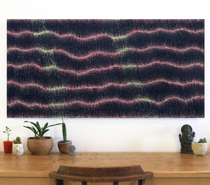 Aboriginal Artwork by Debbie Napaljarri Brown, Wanakiji Jukurrpa (Bush Tomato Dreaming), 122x61cm