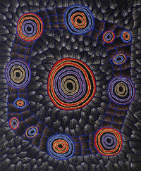 Aboriginal Artwork by Debbie Napaljarri Brown, Wanakiji Jukurrpa (Bush Tomato Dreaming), 91x76cm