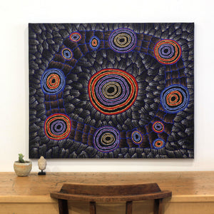 Aboriginal Art by Debbie Napaljarri Brown, Wanakiji Jukurrpa (Bush Tomato Dreaming), 91x76cm - ART ARK®