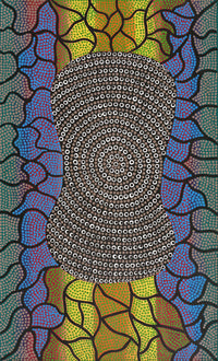 Aboriginal Artwork by Delvene Napangardi Langdon, Wanakiji Jukurrpa (Bush Tomato Dreaming), 76x46cm