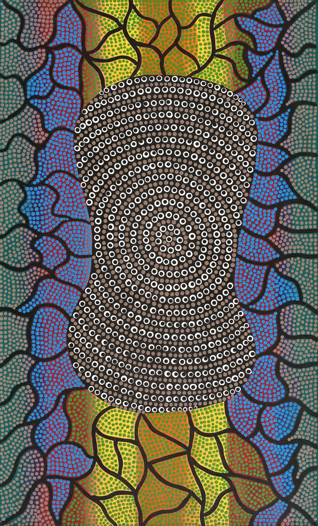 Aboriginal Artwork by Delvene Napangardi Langdon, Wanakiji Jukurrpa (Bush Tomato Dreaming), 76x46cm - ART ARK®