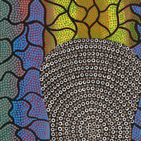 Aboriginal Artwork by Delvene Napangardi Langdon, Wanakiji Jukurrpa (Bush Tomato Dreaming), 76x46cm