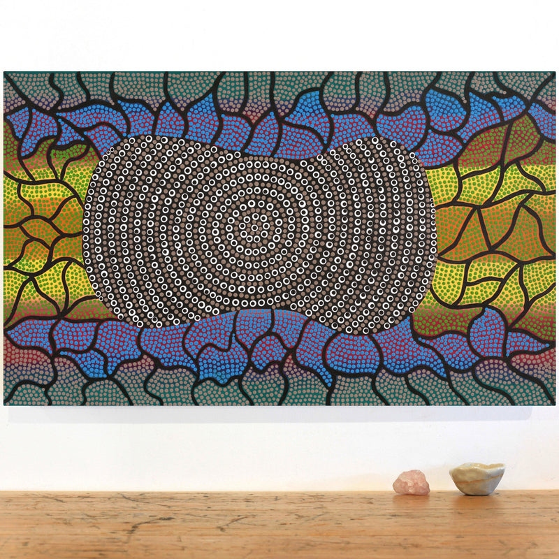 Aboriginal Artwork by Delvene Napangardi Langdon, Wanakiji Jukurrpa (Bush Tomato Dreaming), 76x46cm