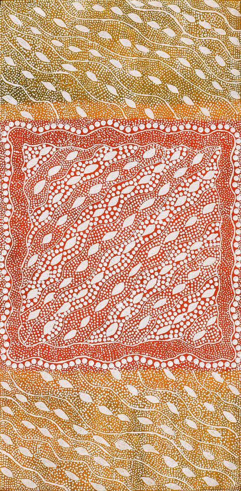 Aboriginal Artwork by Delvene Napangardi Langdon, Wanakiji Jukurrpa (Bush Tomato Dreaming), 61x30cm