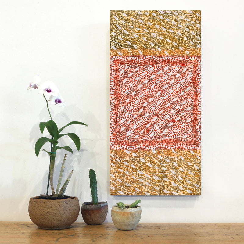Aboriginal Artwork by Delvene Napangardi Langdon, Wanakiji Jukurrpa (Bush Tomato Dreaming), 61x30cm