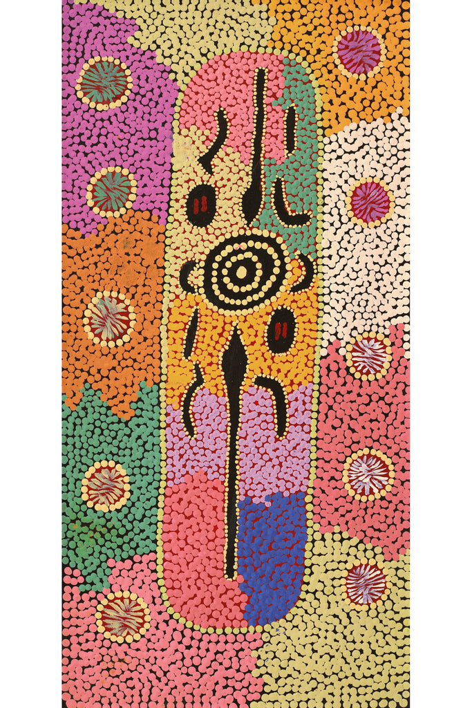 Aboriginal Artwork by Denny Jampijinpa Frank, Wati-jarra Jukurrpa (Two Men Dreaming), 61x30cm