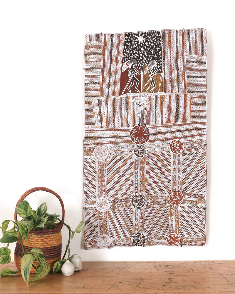 Aboriginal Artwork by Dhukal Wirrpanda, Yalata, 91x52cm Bark