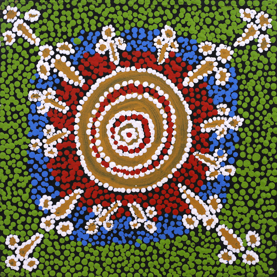 Aboriginal Artwork by Dion Jampijinpa Brown, Yankirri Jukurrpa (Emu Dreaming) - Ngarlikirlangu, 30x30cm