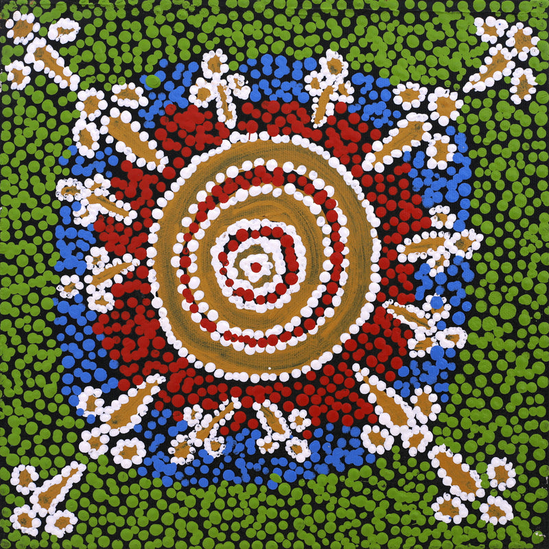 Aboriginal Artwork by Dion Jampijinpa Brown, Yankirri Jukurrpa (Emu Dreaming) - Ngarlikirlangu, 30x30cm