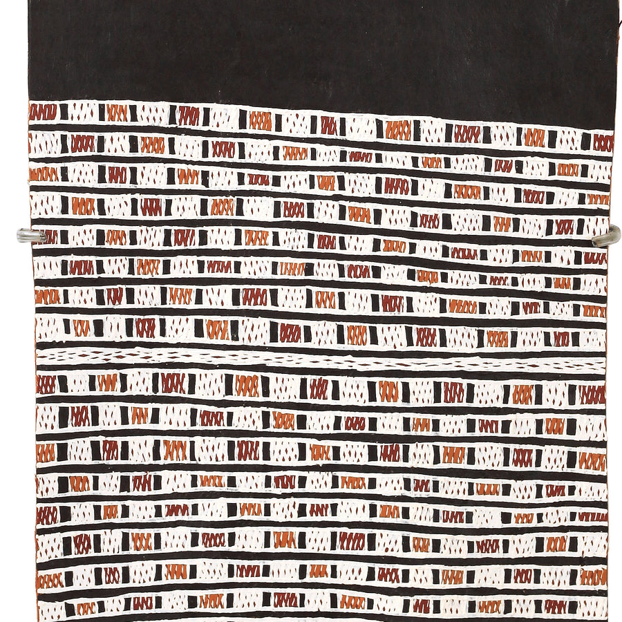 Aboriginal Artwork by Ḏirrpu Marawili, Djapu Design, 84x27cm Bark