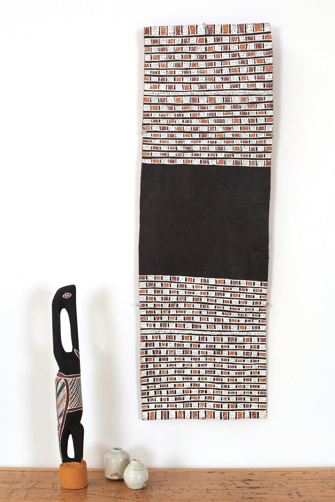 Aboriginal Artwork by Ḏirrpu Marawili, Djapu Design, 84x27cm Bark