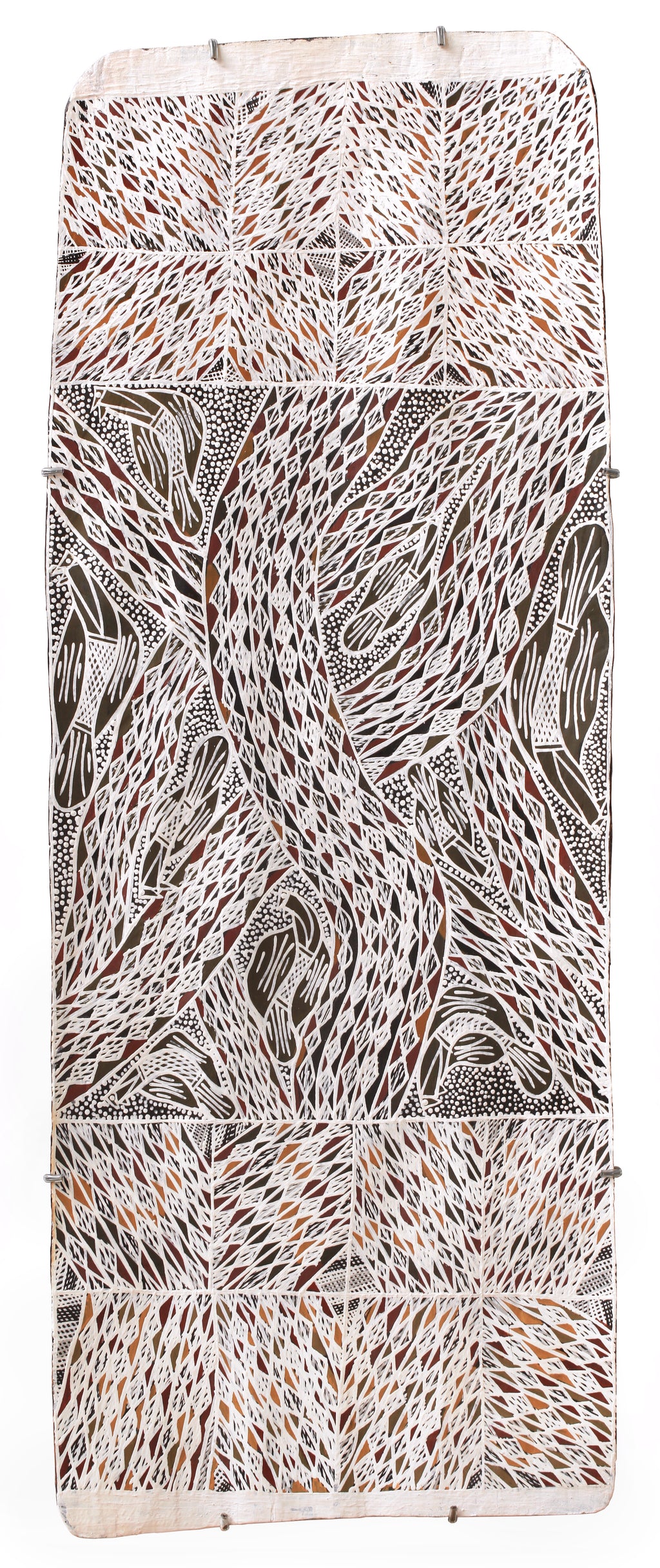 Aboriginal Artwork by Napurrawuy #2 Wunuŋmurra Djapana, Buyku, 129x28cm Bark
