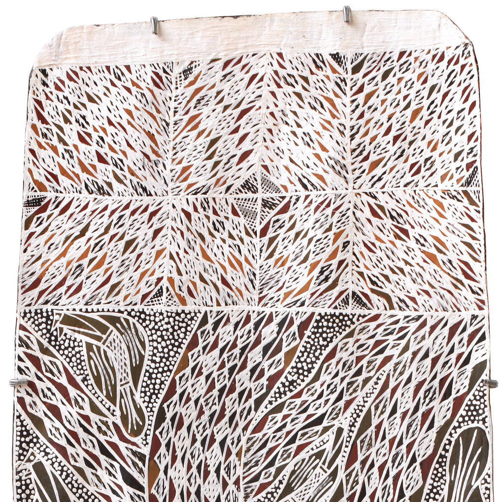 Aboriginal Artwork by Napurrawuy #2 Wunuŋmurra Djapana, Buyku, 129x28cm Bark