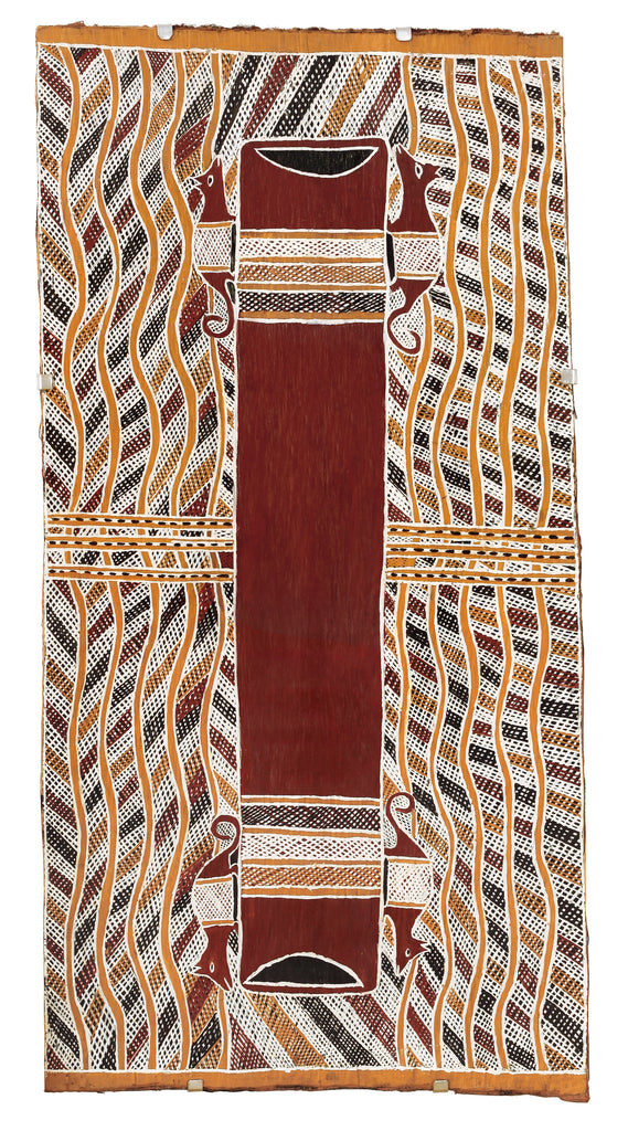 Aboriginal Artwork by Djarrpuy Maymuru, 86x44cm Bark