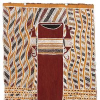 Aboriginal Artwork by Djarrpuy Maymuru, 86x44cm Bark