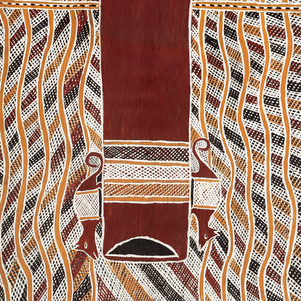 Aboriginal Artwork by Djarrpuy Maymuru, 86x44cm Bark