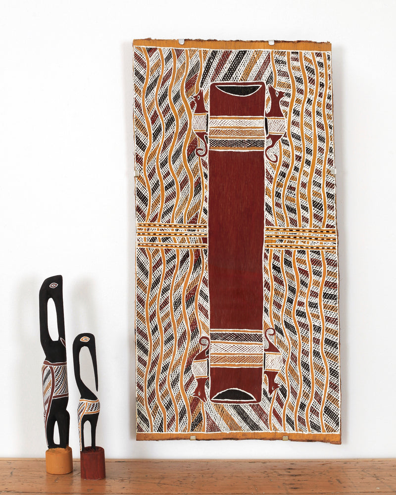 Aboriginal Artwork by Djarrpuy Maymuru, 86x44cm Bark