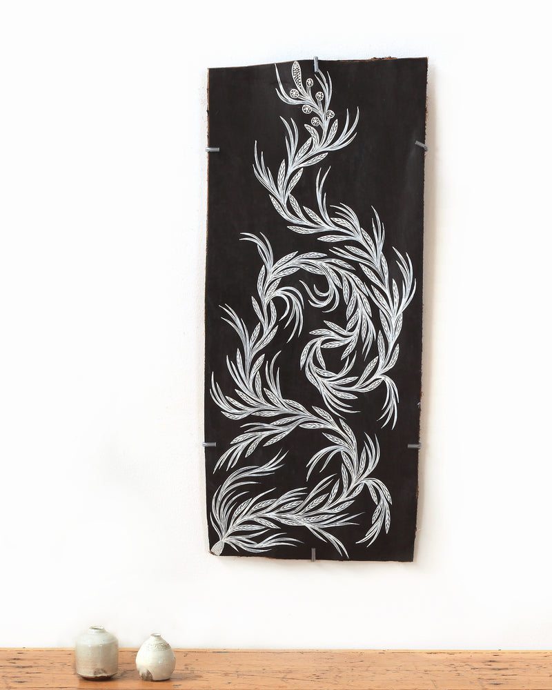 Aboriginal Artwork by Djirrirra Wunuŋmurra Yukuwa, Yukuwa, 68x30cm Bark