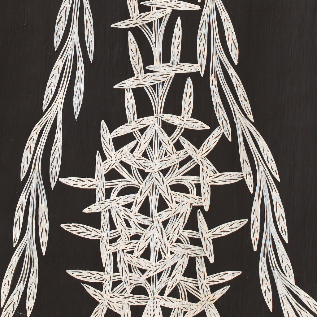 Aboriginal Artwork by Djirrirra Wunuŋmurra Yukuwa, Yukuwa, 81x35cm Bark