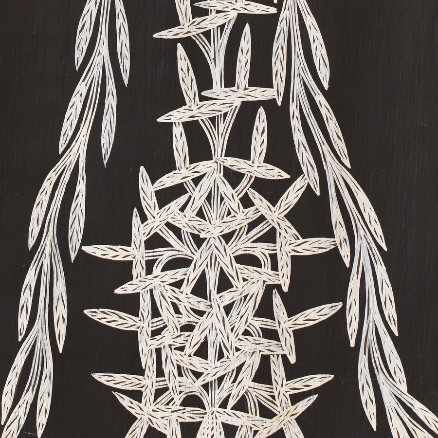 Aboriginal Artwork by Djirrirra Wunuŋmurra Yukuwa, Yukuwa, 81x35cm Bark
