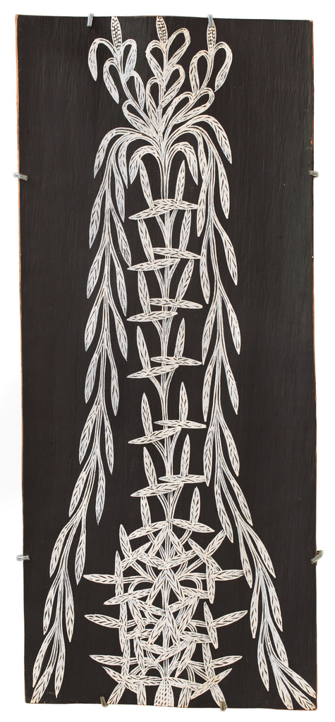 Aboriginal Artwork by Djirrirra Wunuŋmurra Yukuwa, Yukuwa, 81x35cm Bark