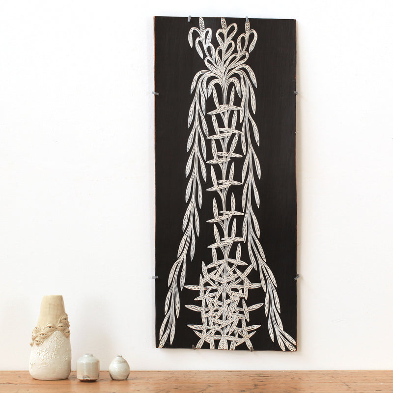 Aboriginal Artwork by Djirrirra Wunuŋmurra Yukuwa, Yukuwa, 81x35cm Bark