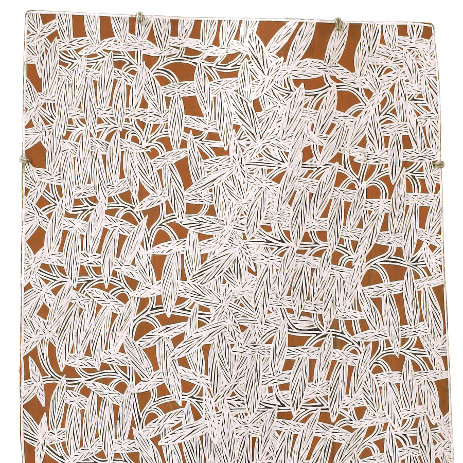 Aboriginal Artwork by Djirrirra Wunuŋmurra Yukuwa, Yukuwa, 105x45cm Bark