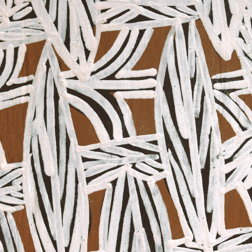 Aboriginal Artwork by Djirrirra Wunuŋmurra Yukuwa, Yukuwa, 105x45cm Bark