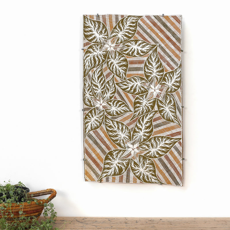 Aboriginal Artwork by Djul’djul Gurruwiwi Susan Wunuŋmurra, Dhatam, 68x40cm Bark