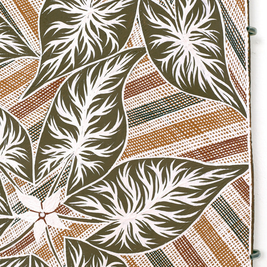 Aboriginal Artwork by Djul’djul Gurruwiwi Susan Wunuŋmurra, Dhatam, 68x40cm Bark