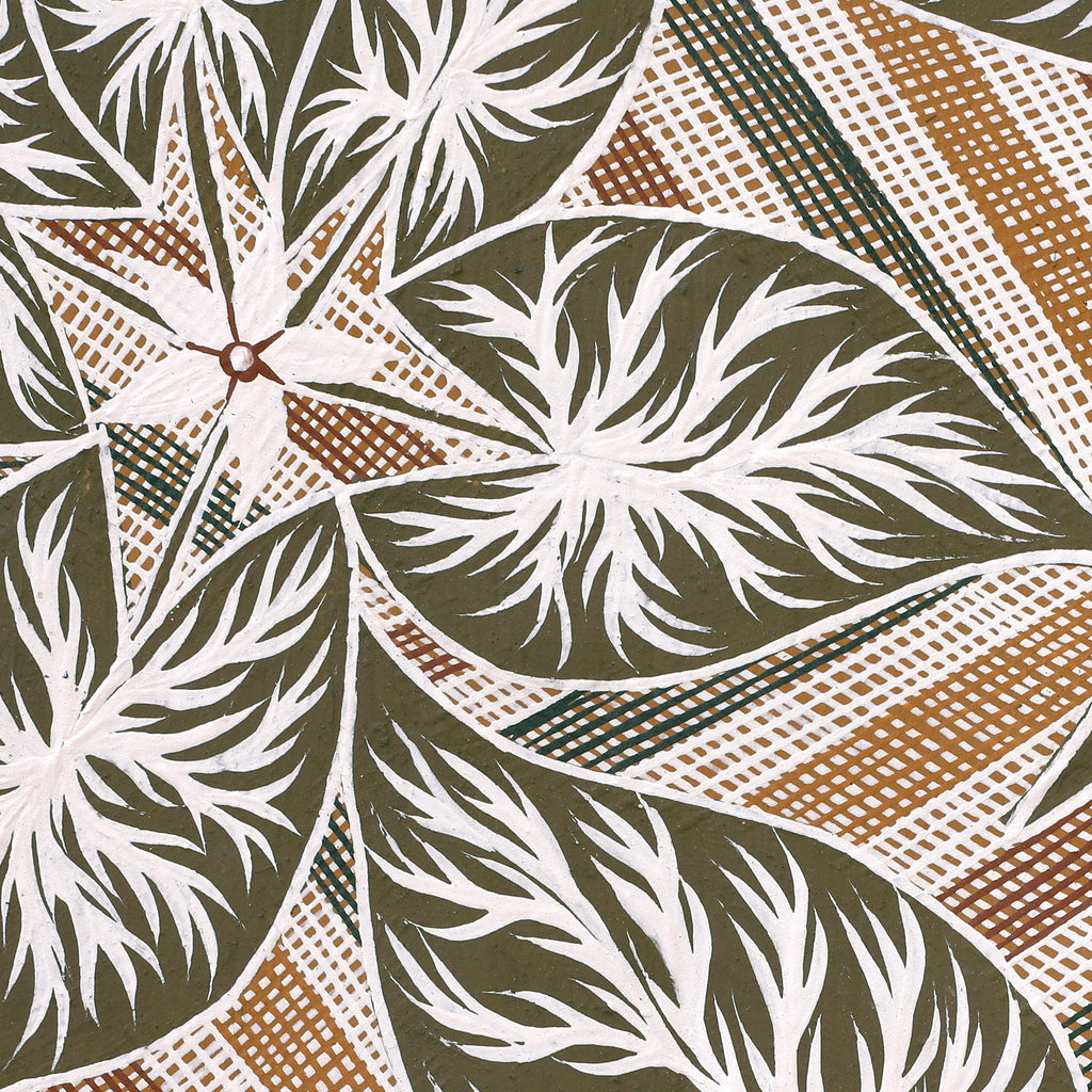 Aboriginal Artwork by Djul’djul Gurruwiwi Susan Wunuŋmurra, Dhatam, 68x40cm Bark