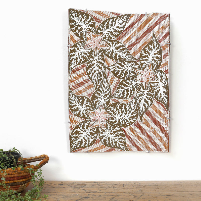 Aboriginal Artwork by Djul’djul Gurruwiwi Susan Wunuŋmurra, Dhatam, 59x41cm Bark