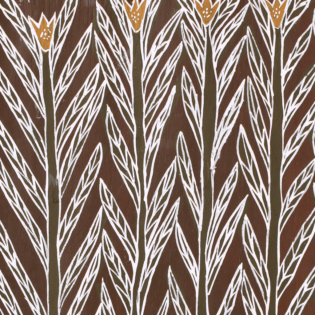 Aboriginal Artwork by Djul’djul Gurruwiwi Susan Wunuŋmurra, Riny'tjaŋu, 87x43cm Bark