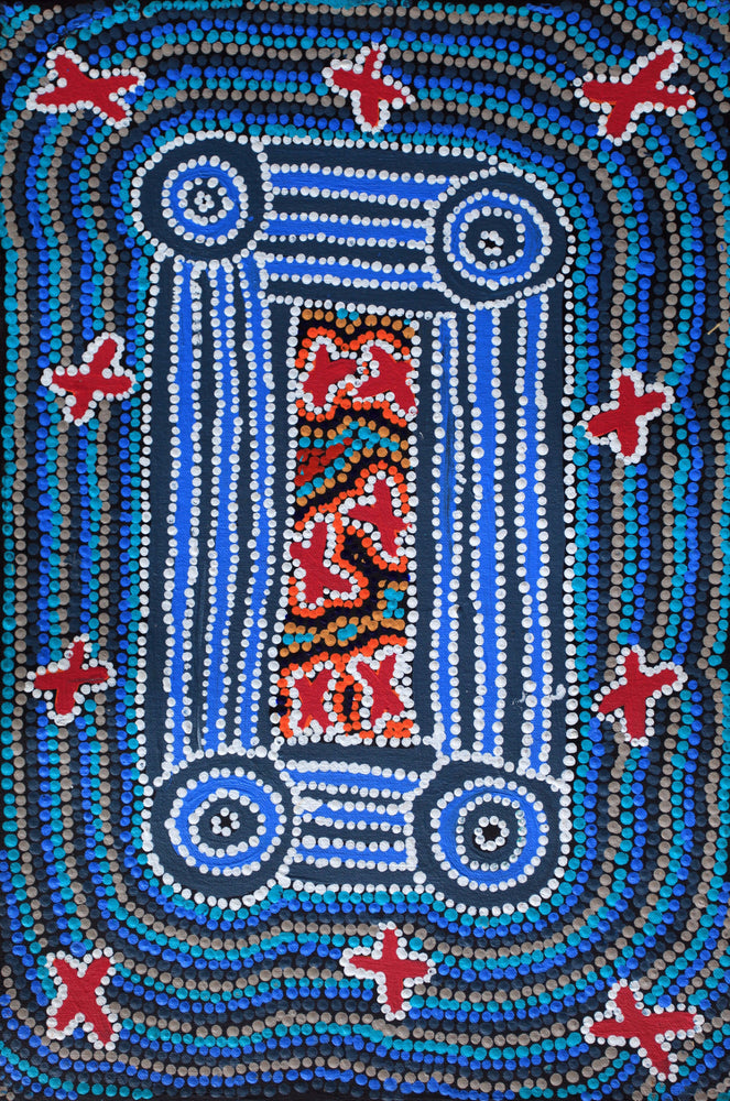Aboriginal Artwork by Dora Napaljarri Kitson, Ngatijirri Jukurrpa (Budgerigar Dreaming), 46x30cm
