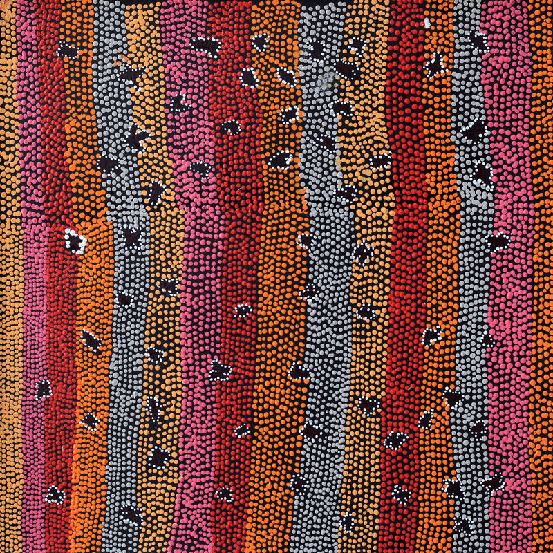 Aboriginal Artwork by Dora Napaljarri Kitson, Ngatijirri Jukurrpa (Budgerigar Dreaming), 46x46cm