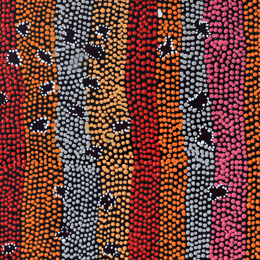 Aboriginal Artwork by Dora Napaljarri Kitson, Ngatijirri Jukurrpa (Budgerigar Dreaming), 46x46cm