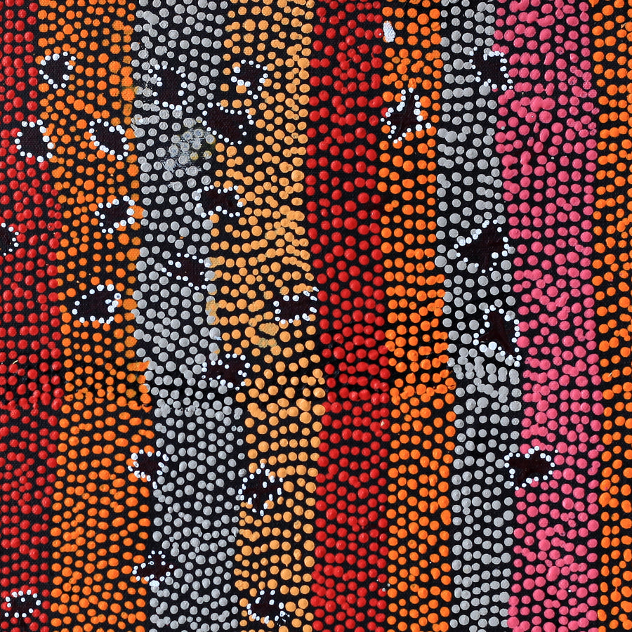 Aboriginal Artwork by Dora Napaljarri Kitson, Ngatijirri Jukurrpa (Budgerigar Dreaming), 46x46cm