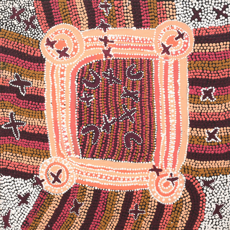 Aboriginal Artwork by Dora Napaljarri Kitson, Ngatijirri Jukurrpa (Budgerigar Dreaming), 46x46cm