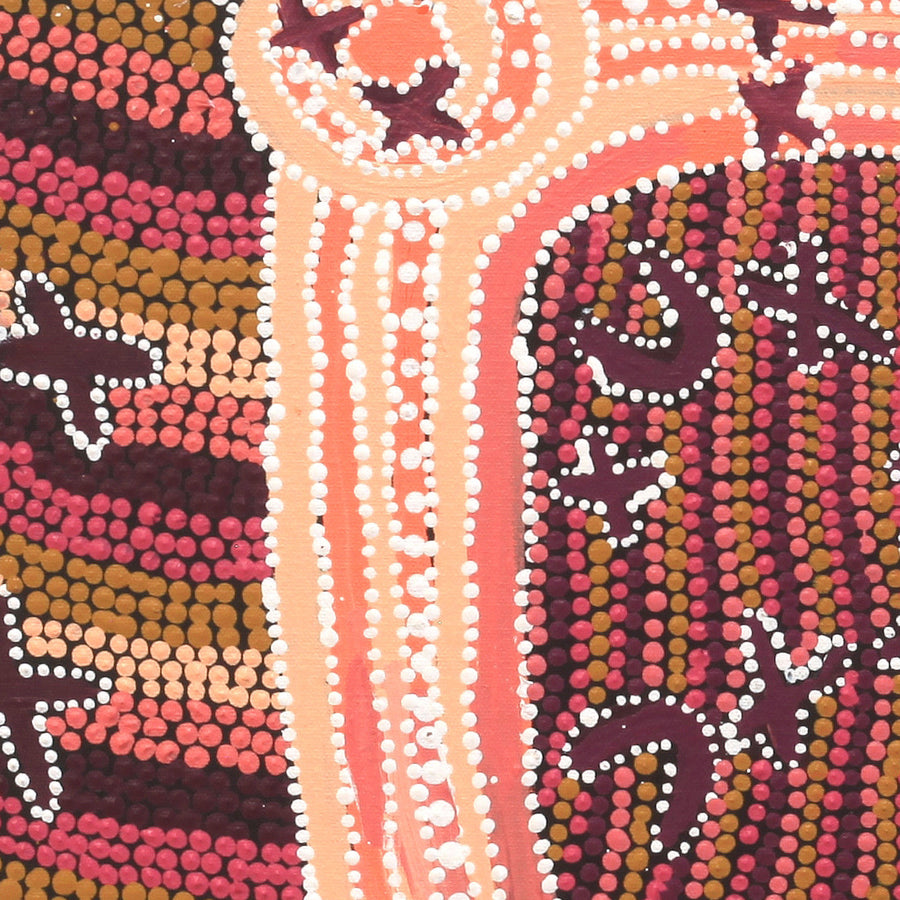 Aboriginal Artwork by Dora Napaljarri Kitson, Ngatijirri Jukurrpa (Budgerigar Dreaming), 46x46cm