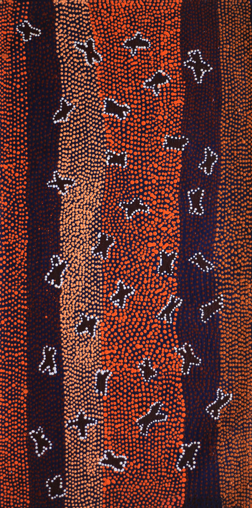 Aboriginal Artwork by Dora Napaljarri Kitson, Ngatijirri Jukurrpa (Budgerigar Dreaming), 61x30cm