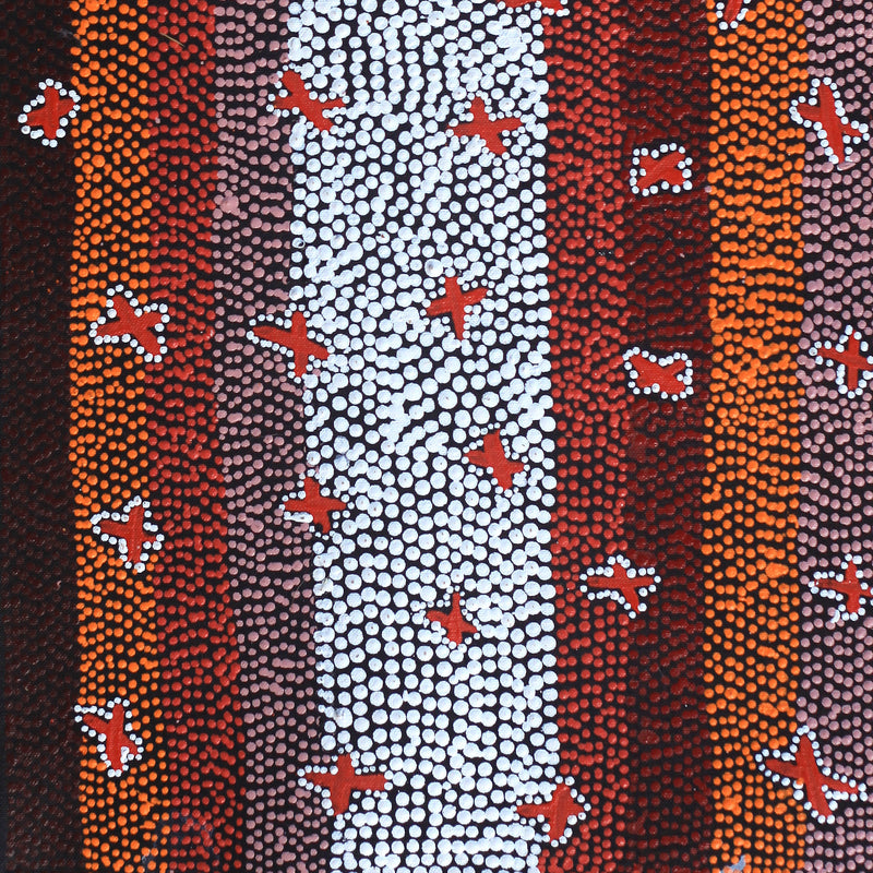 Aboriginal Artwork by Dora Napaljarri Kitson, Ngatijirri Jukurrpa (Budgerigar Dreaming), 61x30cm