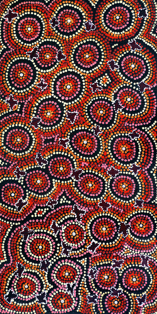 Aboriginal Artwork by Dora Napaljarri Kitson, Ngatijirri Jukurrpa (Budgerigar Dreaming), 61x30cm