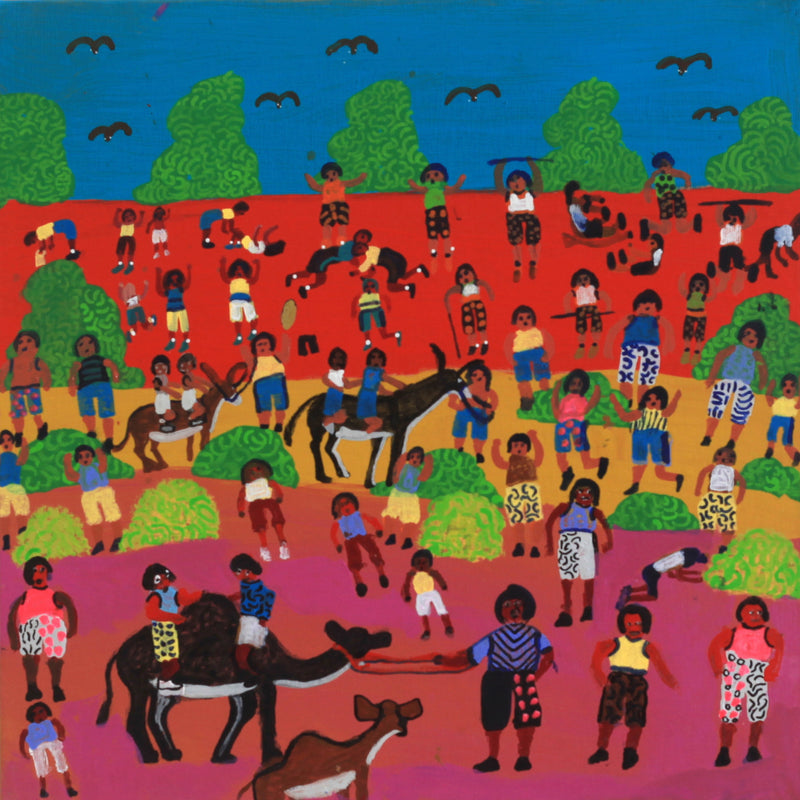 Aboriginal Artwork by Doris Thomas, Camels and Donkeys, 40x40cm