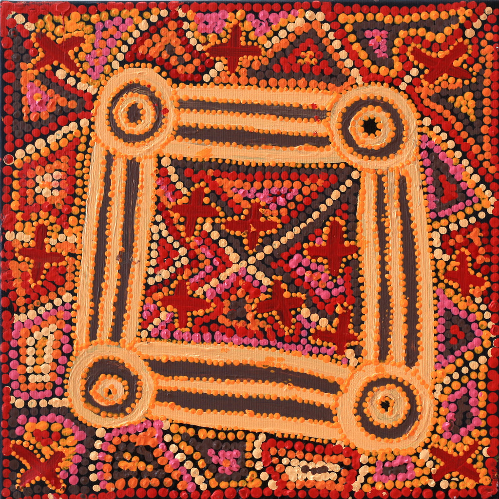 Aboriginal Artwork by Dora Napaljarri Kitson, Ngatijirri Jukurrpa (Budgerigar Dreaming), 30x30cm