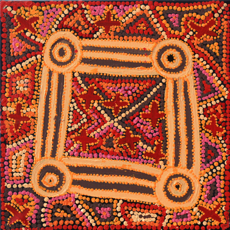 Aboriginal Artwork by Dora Napaljarri Kitson, Ngatijirri Jukurrpa (Budgerigar Dreaming), 30x30cm